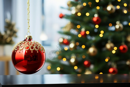 圣诞树上悬挂的装饰球高清图片