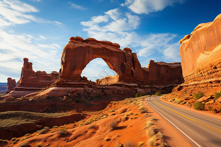 沙漠中的一条道路背景图片