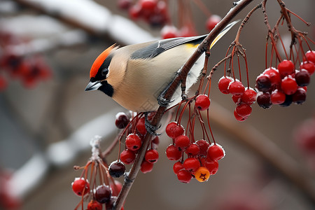 冬季觅食的小鸟树枝上栖息的小鸟背景