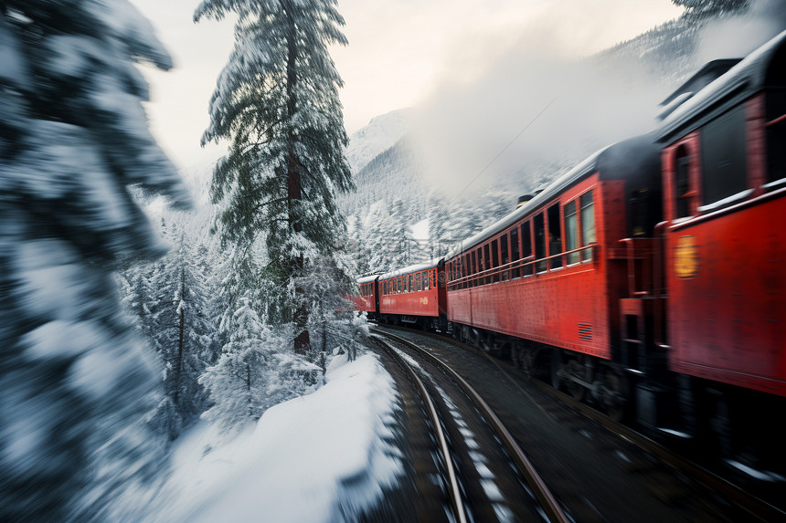 穿过雪山的列车图片