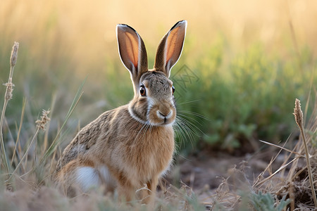 兔子对话框野兔坐在田野里背景