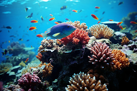 海底的珊瑚和鱼儿背景图片