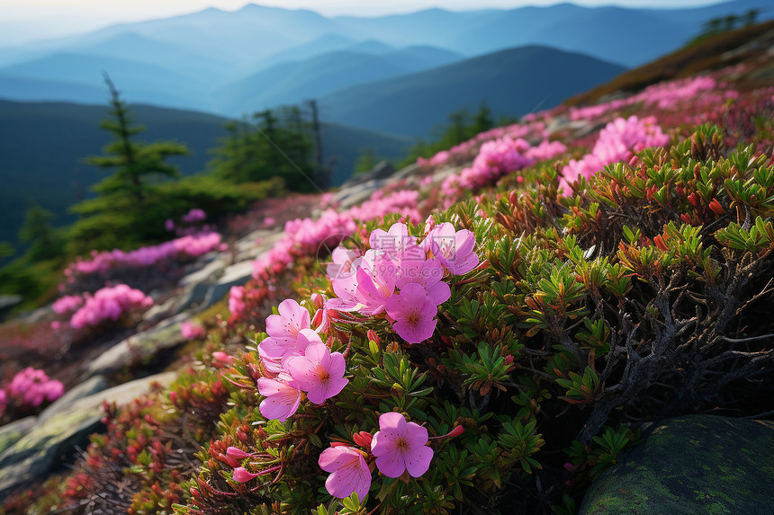 山坡上的粉色花海图片