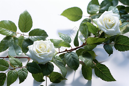 枝条上的白玫瑰背景图片