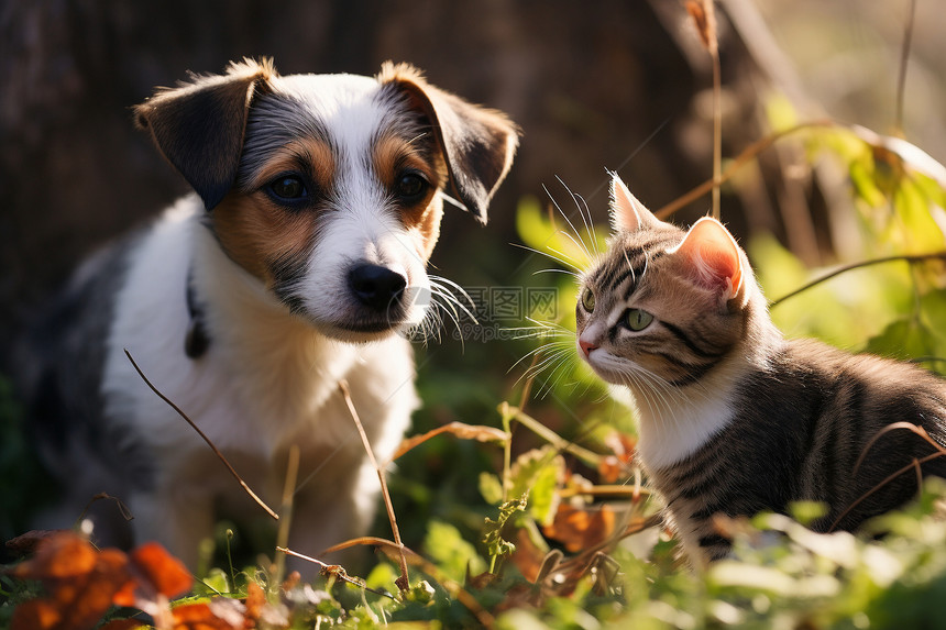 花园里的猫狗图片