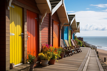 海边的彩色海滨小屋高清图片