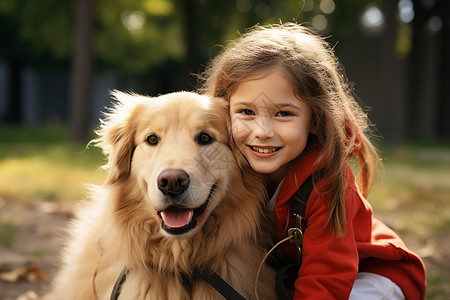 女孩与毛茸茸的小狗背景图片