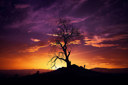 夜空下的孤树背景图片