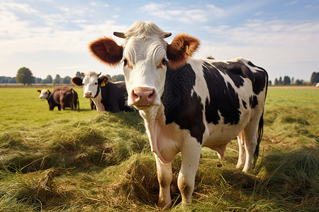 蓝天下的奶牛背景图片