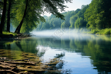 云雾缭绕的河面背景图片