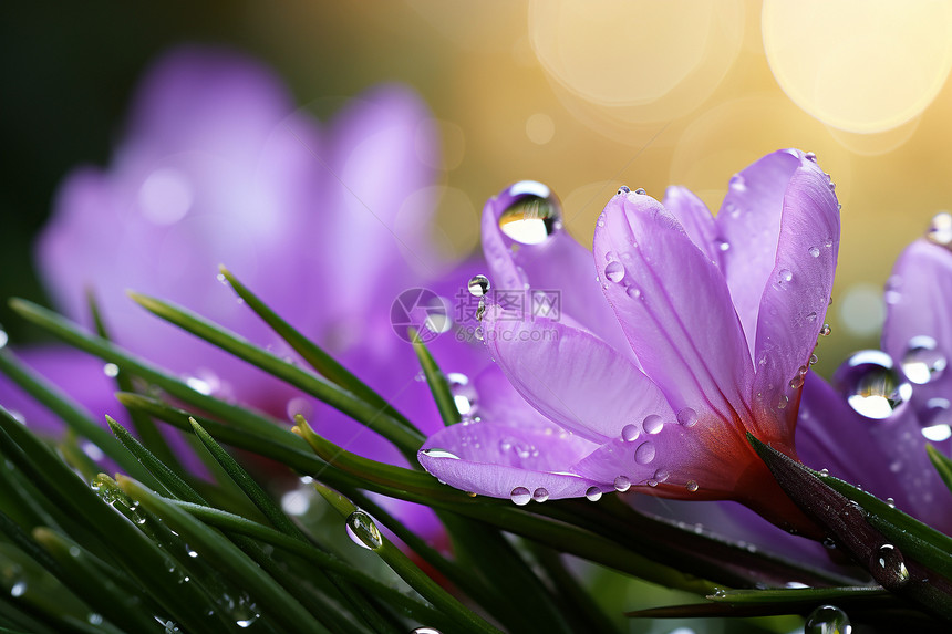 紫色花瓣上的水滴图片