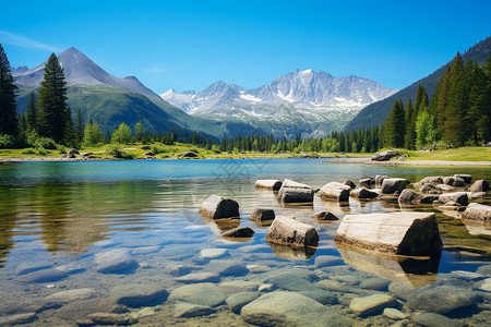 山林湖畔风景画湖畔的山林背景