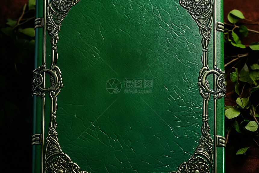 绿色皮革封面的书图片