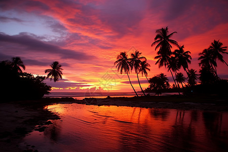 夕阳下的热带海岛背景图片