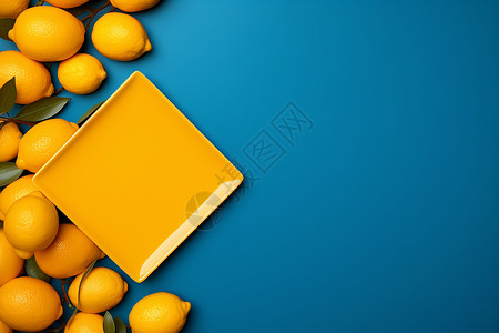 蓝色墙壁上的柠檬背景图片