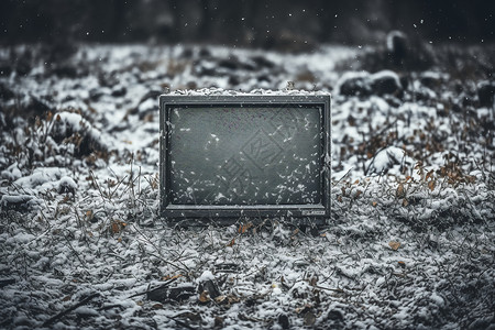 雪地中的黑屏电视背景图片