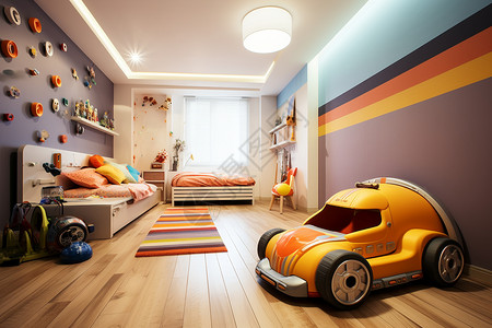 房间内的沙发和玩具车背景图片