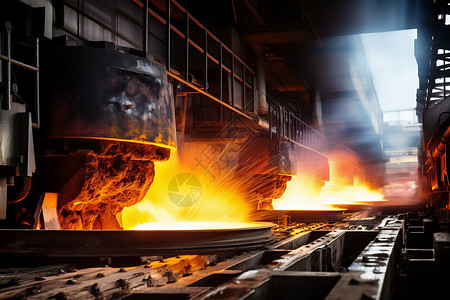 冶金钢铁火光四溢的钢铁工厂背景