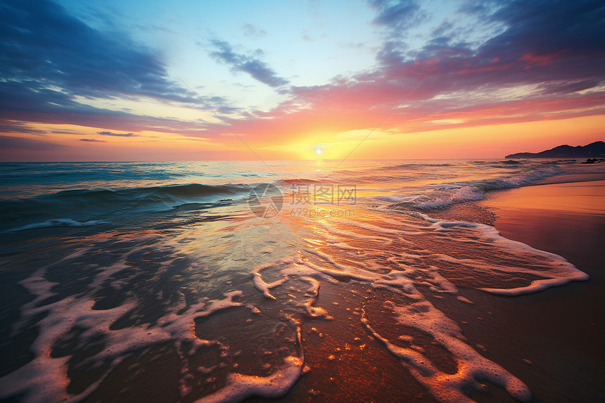 日落下的海水图片