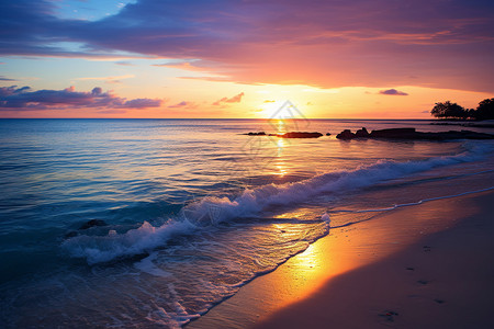 大海边的日落背景图片