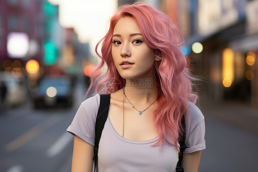 粉色发型年轻女子图片