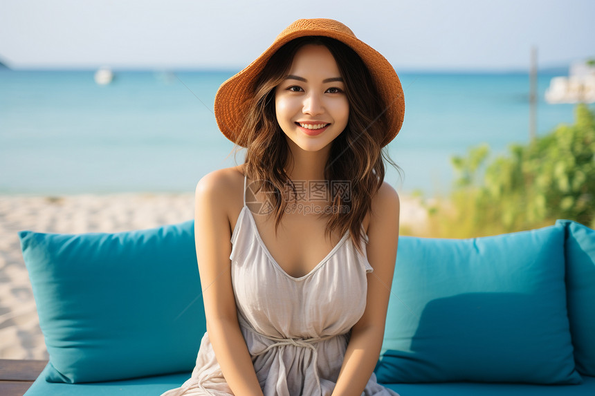 沙滩的亚洲美女图片