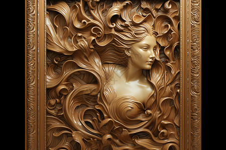 金色浮雕画框中的女士背景