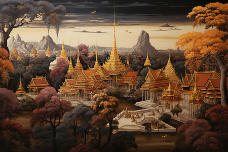 泰国的艺术华丽的金箔画插画