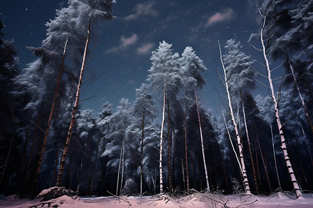 冬季雪夜雪夜森林背景