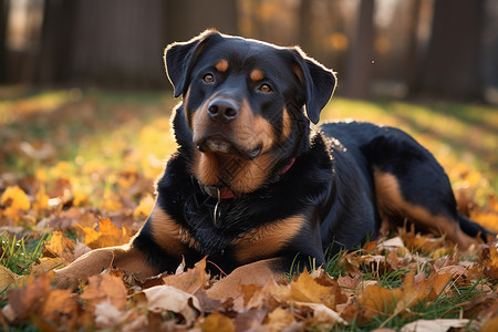 趴着的狗狗罗威纳犬高清图片