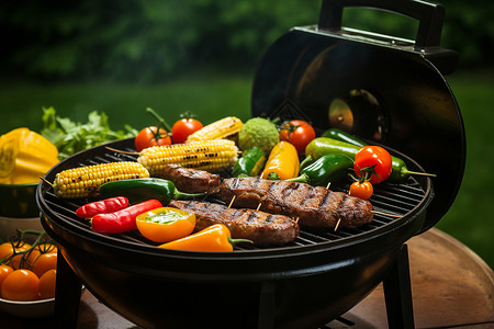 夏日美食烧烤夏日户外烧烤背景