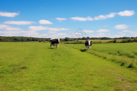 奶牛在牧场背景图片