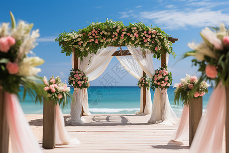 海滩婚礼的梦幻照片高清图片