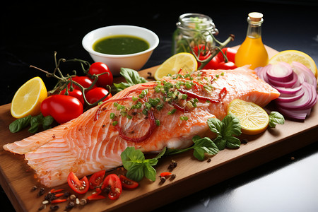鱼肉与蔬菜海鲜与蔬菜高清图片