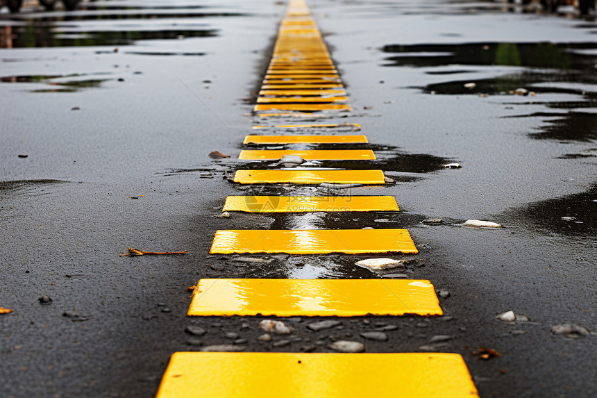 潮湿的街道黄线图片