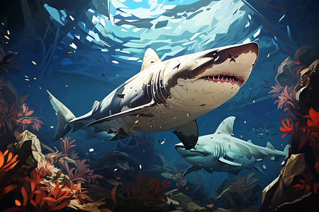 畅游海底世界的鲨鱼背景图片