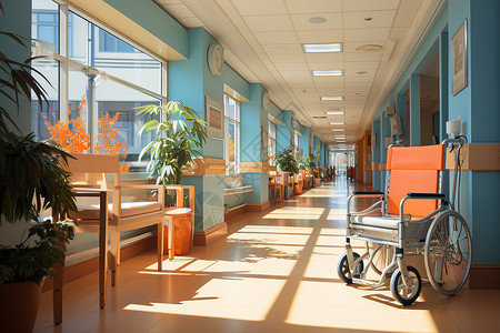 现代医院的走廊背景图片
