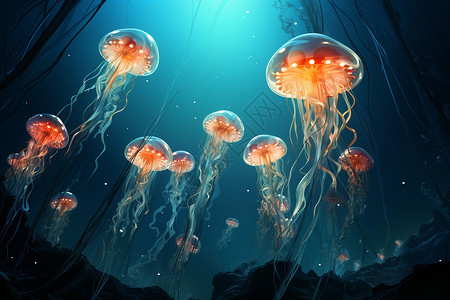 美丽梦幻的水母群背景图片