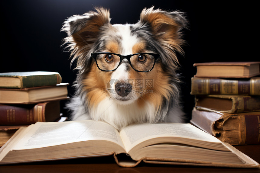 阅读书本的宠物狗狗图片
