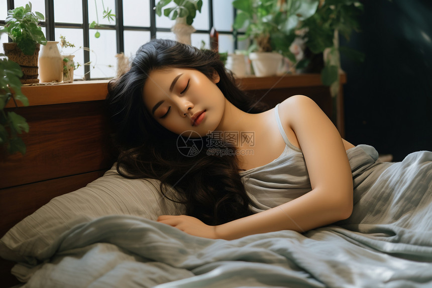 安稳熟睡的亚洲女子图片
