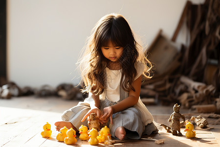 独自玩耍的小女孩背景图片