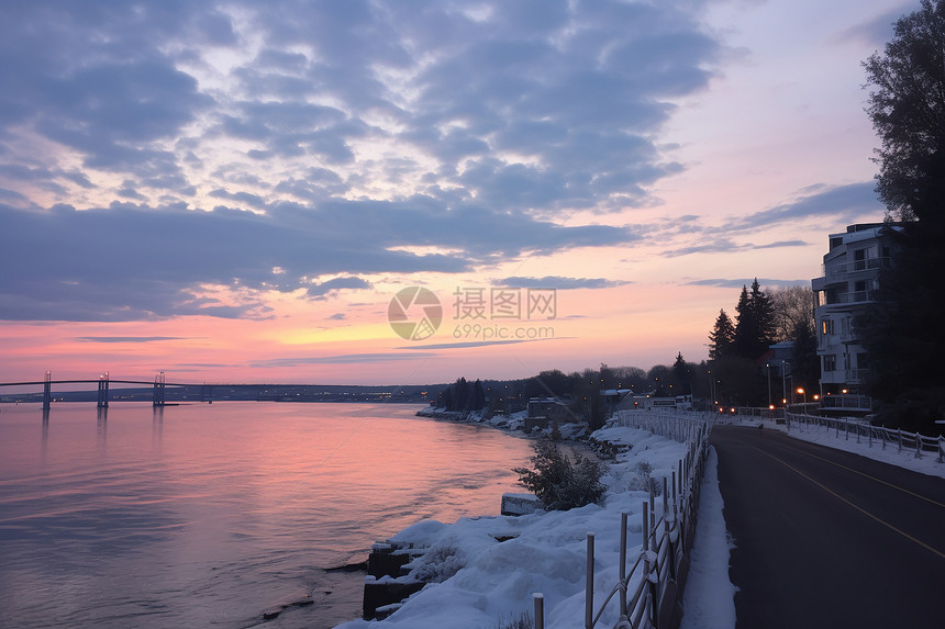 冬日海滨城市的美丽景观图片