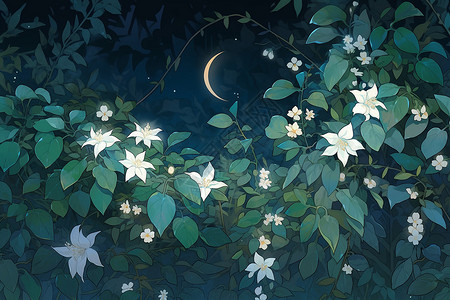 梦幻神秘的月下花园背景图片