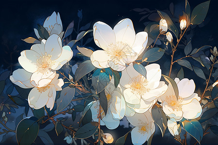 夜幕下绽放的茉莉花花朵背景图片