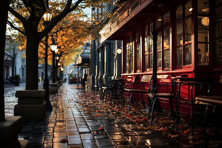 秋季色彩的城市街头背景图片