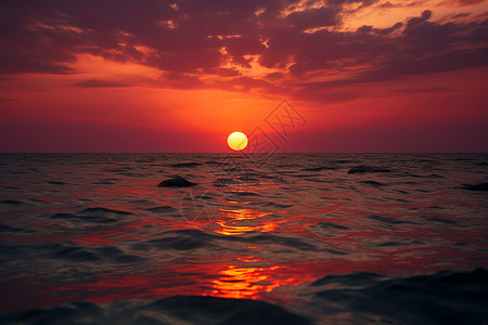 夕阳余晖下的海洋景色高清图片