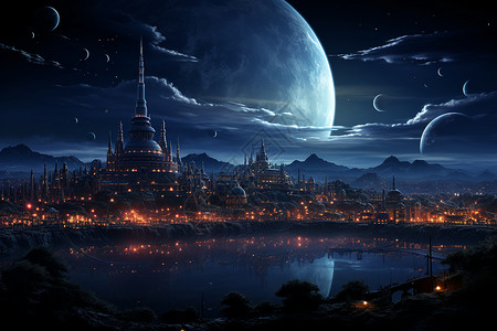 外星城市天空建筑背景图片