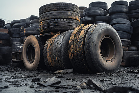 一排废弃轮胎背景图片