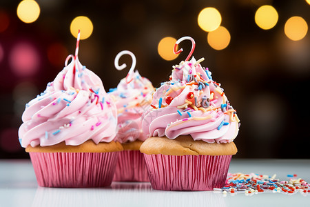 两个粉色糖霜蛋糕背景图片
