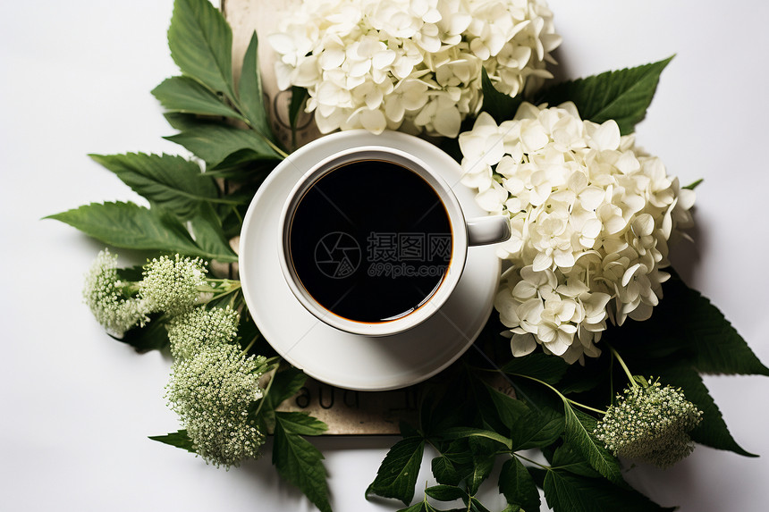 清晨的简约花卉咖啡图片